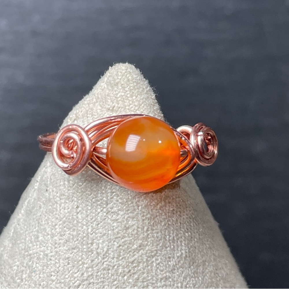 Artisan Copper Wire Wrapped Carnelian Ring - Picture 2 of 5